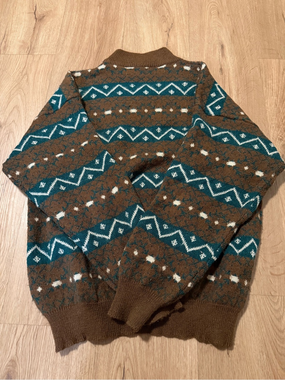 Vintage 1980’s Brown & Green Geometric Retro Mock Neck Sweater Men’s Medium - Picture 6 of 6